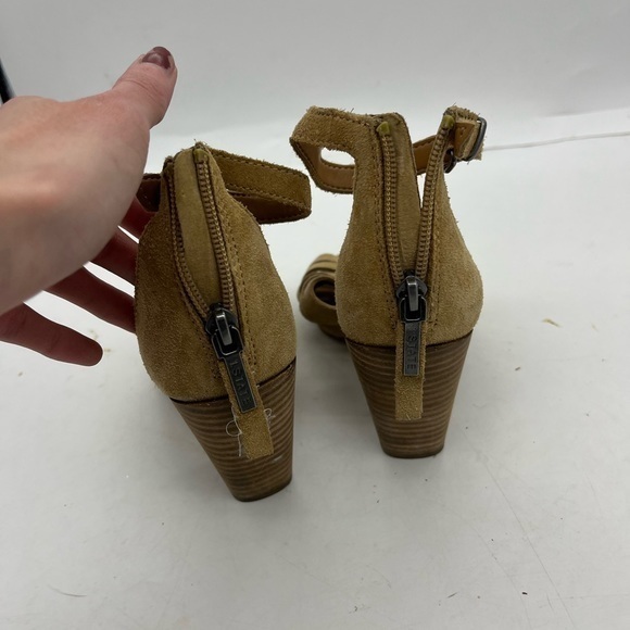 1. State Women’s Nallay Tan Genuine Suede Block Heel Ankle Strap Sandal Heels - Picture 9 of 14